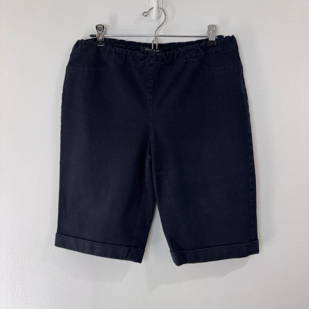 Lafayette 148 New York Shorts M Navy Blue Denim Elastic Waist Pull On Stretch